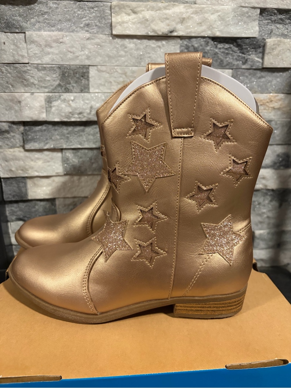 Rose Gold Star Embellished Western Boots